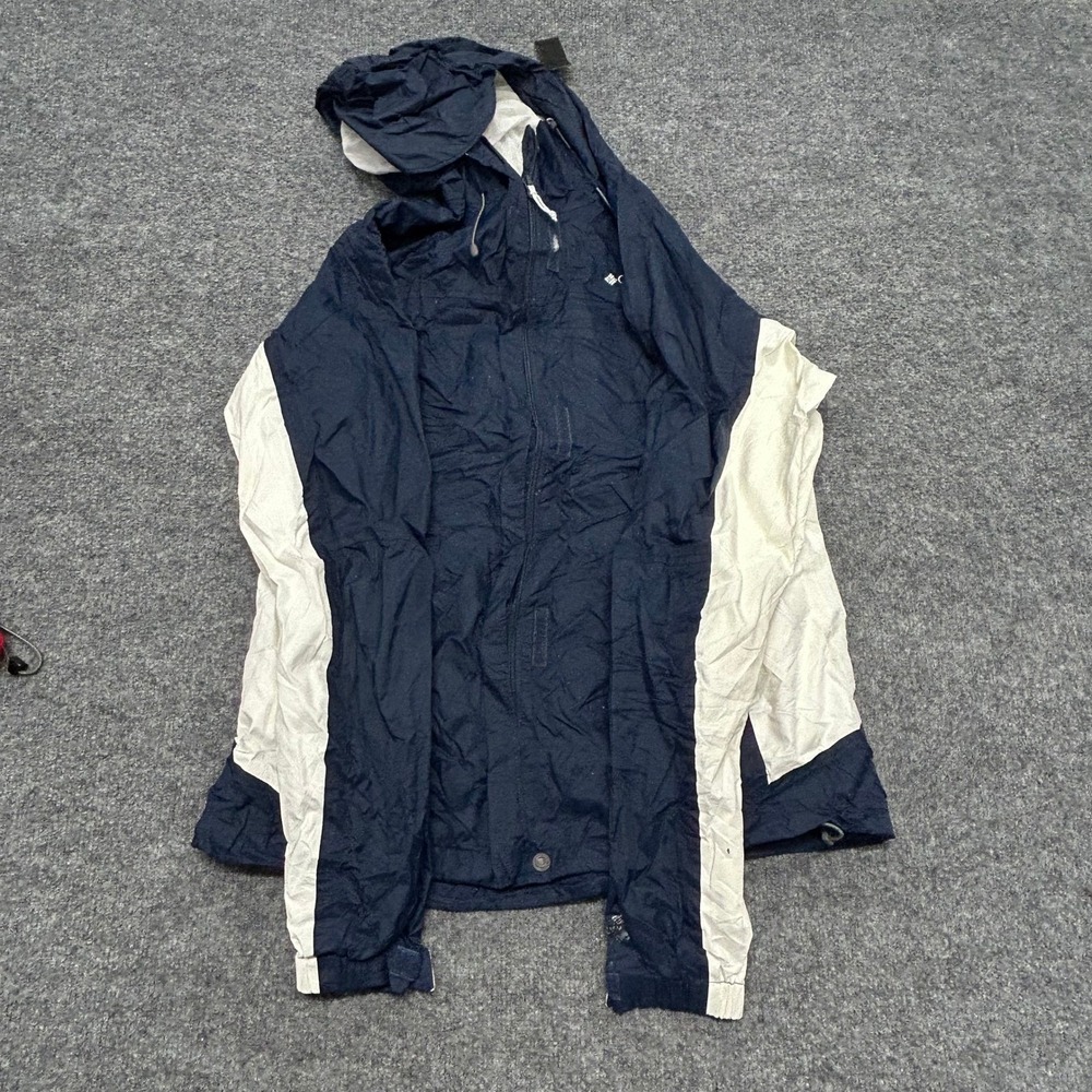 Columbia Jacket Womens Size L Navy Blue White Windbreaker Hooded Full Zip Mesh